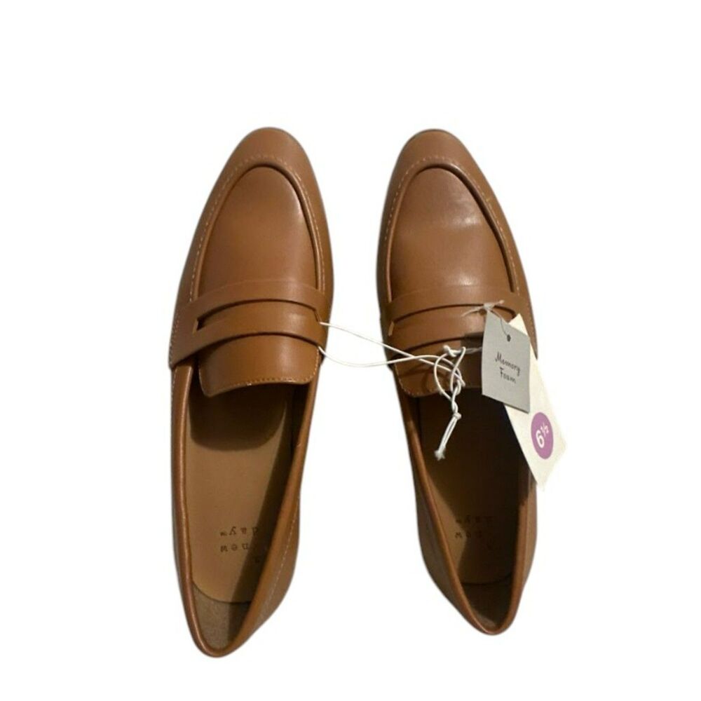 Tan Faux Leather Penny Loafer 6.5 Casual Chic Work Brown Slip-On Comfort